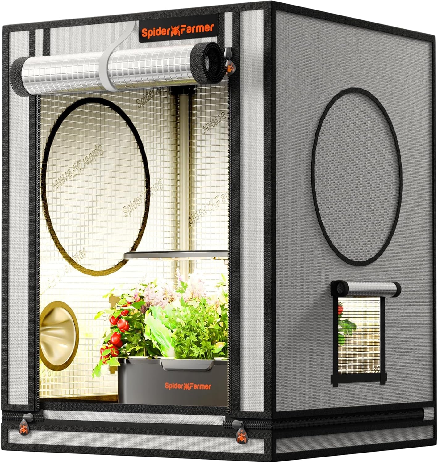 Tenda da coltivazione Spider Farmer Pro 70x140x200 cm con porta scorrevole, finestra di osservazione, pannello pavimento rimovibile, tessuto Mylar 2000D, per coltura idroponica da interni con SF4000, G4500, SE4500