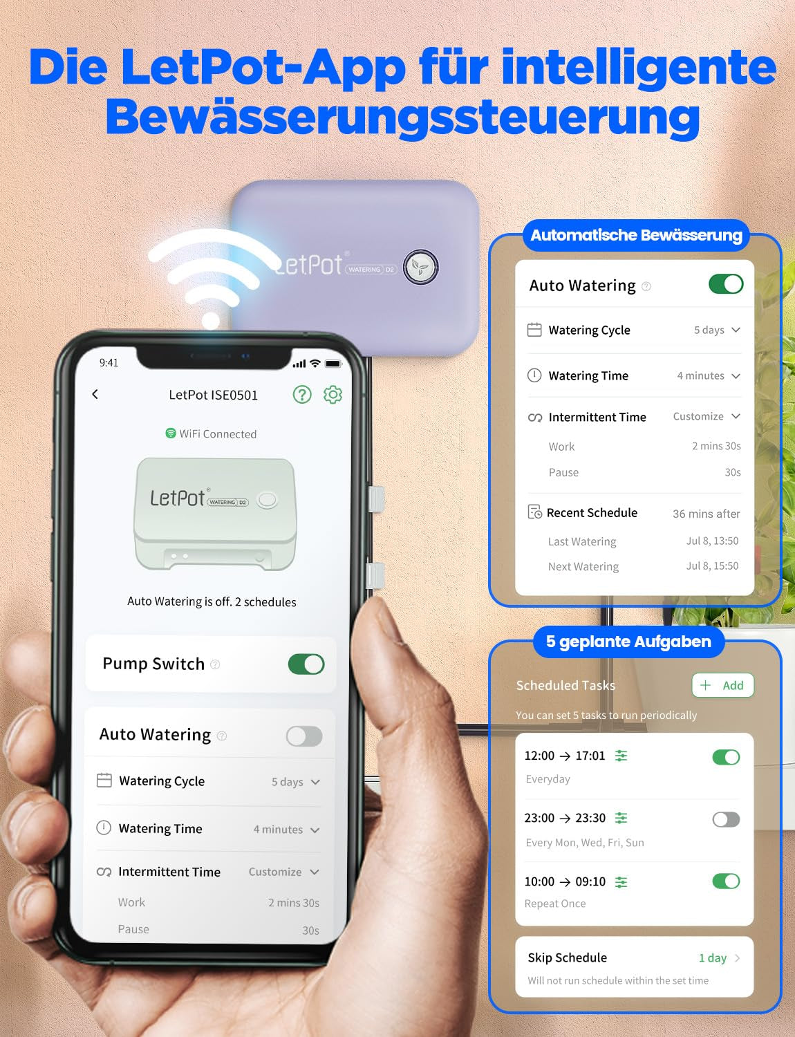 Sistema di irrigazione automatico per interni WiFi - Sistema di irrigazione a goccia intelligente con controllo app, computer per irrigazione per 10 piante d'appartamento, irrigazione per le vacanze e irrigazione delle piante (Grigio)