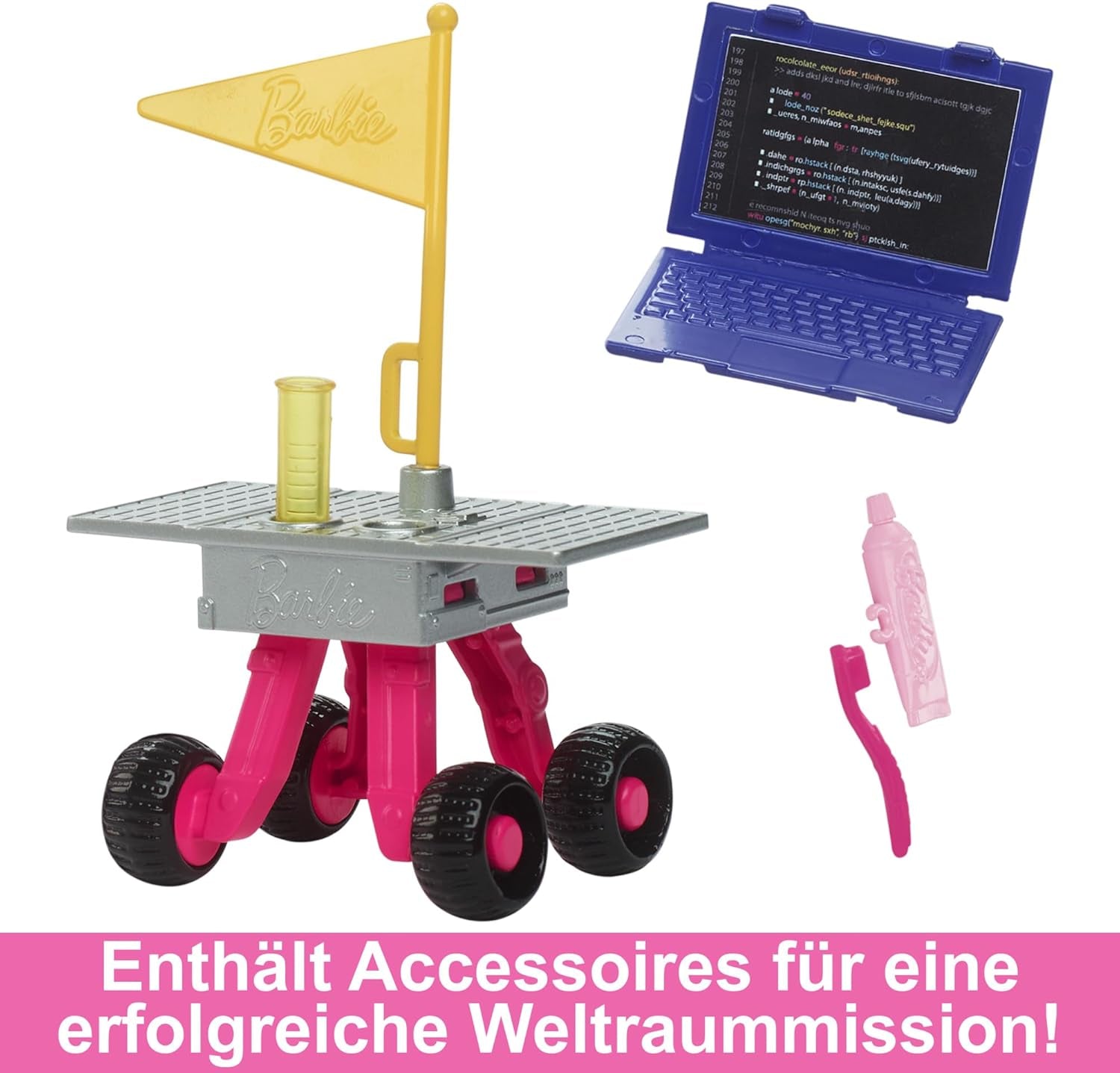 Barbie 65th Anniversary Doll și 10 accesorii, set astronaut cu păpușă brunetă, Rover cu roți, cască spațială cu vizor personalizabil și multe altele, HRG45 Papusi Naty Shop