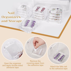 Set de cutii pentru depozitarea unghiilor INMORVEN – 14 cutii transparente pentru unghii + 1 cutie mare și 60 de discuri adezive – Ideal pentru depozitarea unghiilor false, accesoriilor pentru unghii cu gel și ojei (14 bucăți într-un singur strat)