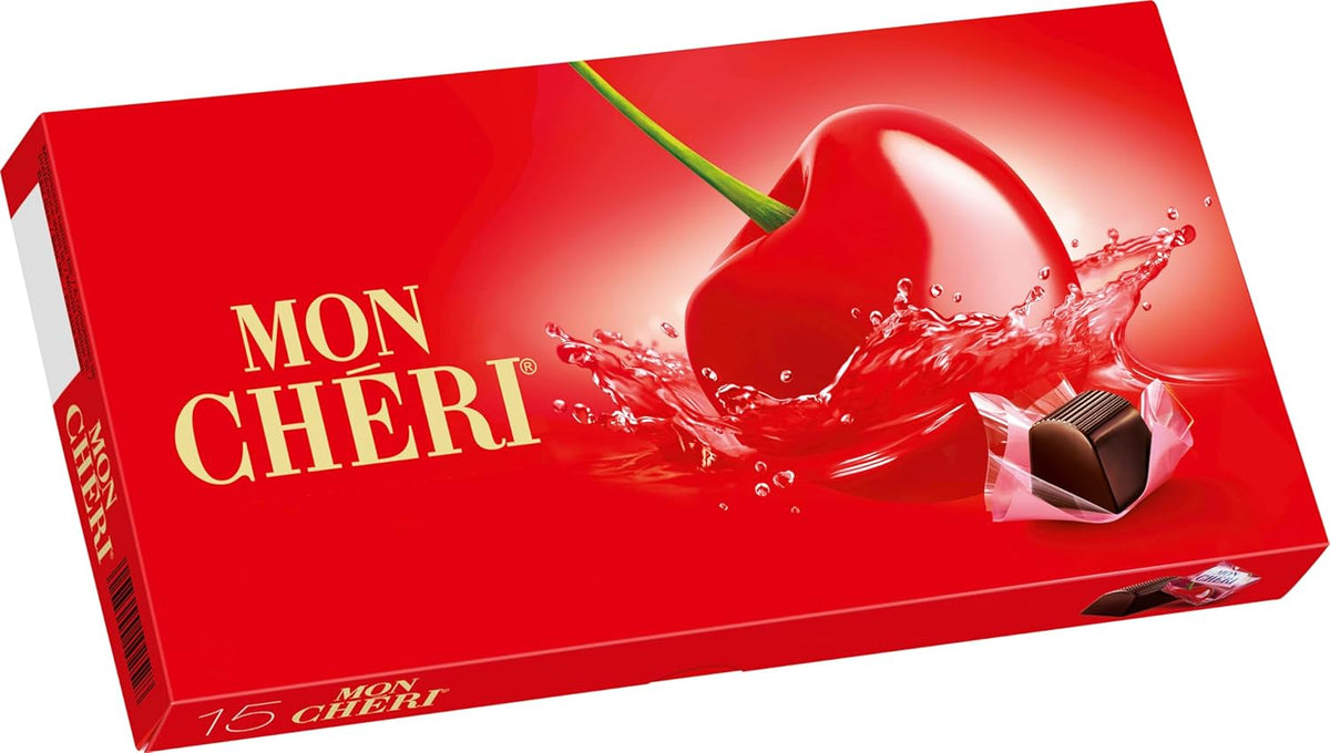 Ferrero Mon Chéri - Cioccolato Croccante, Liquore Fruttato e Una Ciliegia Aromatica - Regalo di Cioccolato di San Valentino per Lui e per Lei - 1 Confezione da 15 Cioccolatini Singoli