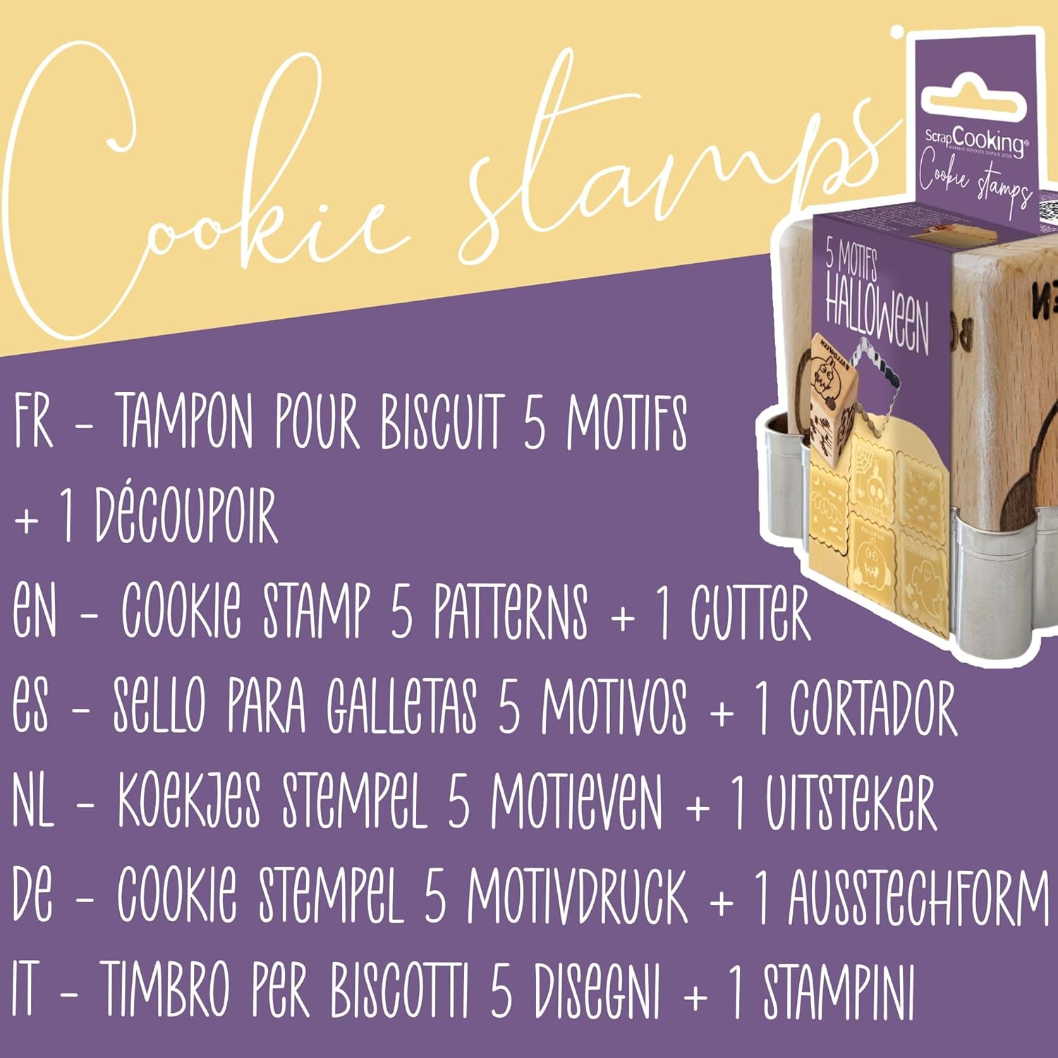 ScrapCooking – Modello decorato in legno con mostra di Halloween – con 1 torta di keksaus e würfelausstecher con 5 gesti erhabenen ingravierten – 5298