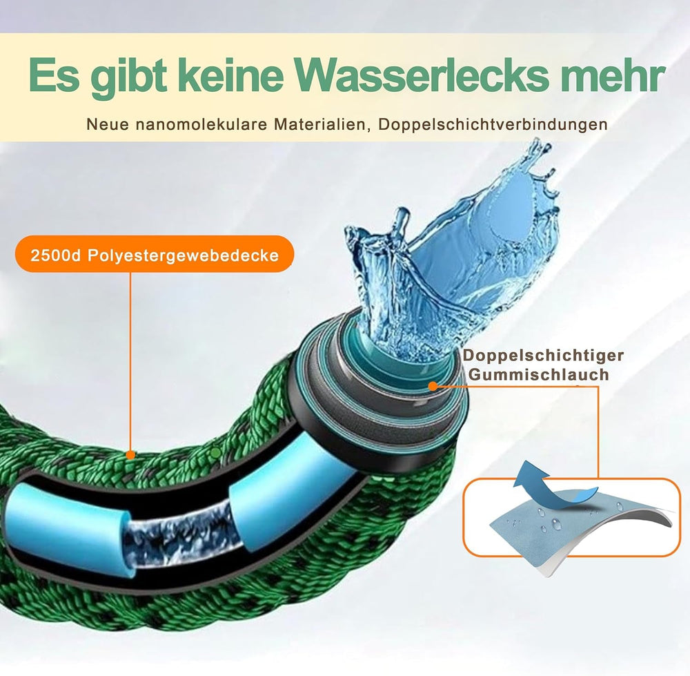 Furtun de grădină extensibil de 45 m, furtun de apă flexibil și retractabil automat, 10 modele de pulverizare, TPE 2500D, conectori metalici, pentru grădini foarte mari, agricultură, curățenie