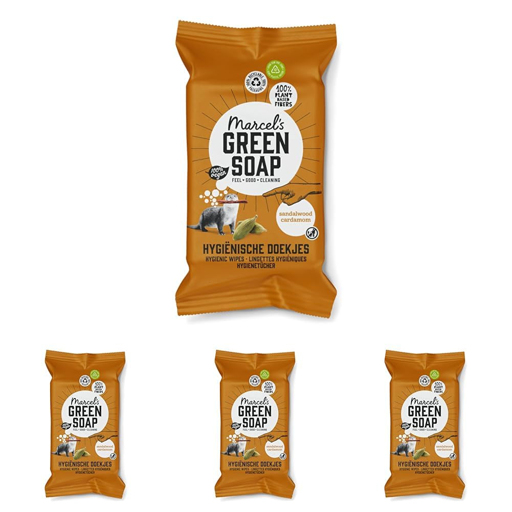 Salviette umidificate per mani Marcel's Green Soap, confezione da 60 - Vaniglia e fiori di ciliegio - A base vegetale - Biologiche