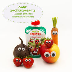 FRECHE FREUNDE sacchetto di frutta spremibile biologico con mele, fragole, barbabietola rossa e carota, purea di frutta e verdura in sacchetto spremibile per bambini a partire da 6 mesi, vegano, confezione da 6 (6 x 100 g)
