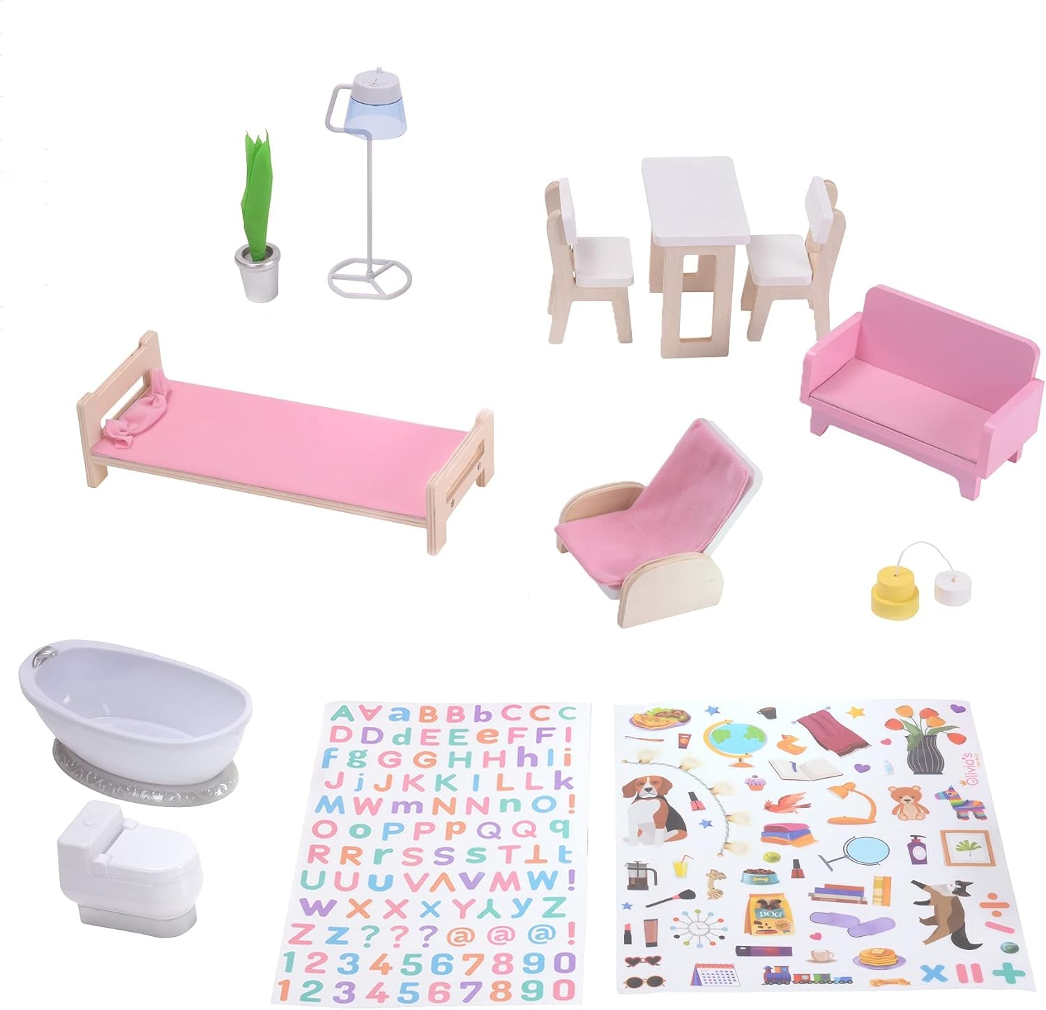Olivia'S Little World Dreamland Farmhouse Casa delle bambole interattiva in legno per bambini 3 piani con 13 accessori per mobili per bambole Bianco TD-13632A Case delle bambole Naty Shop