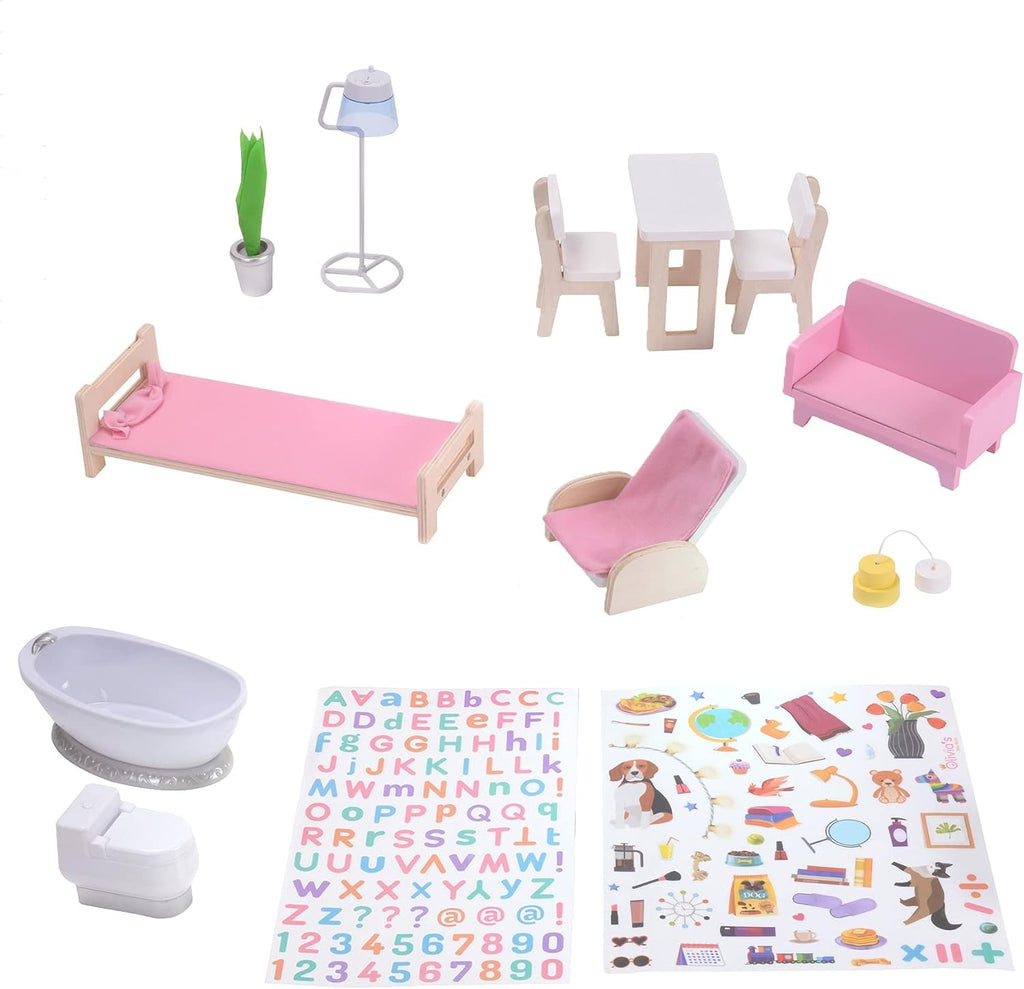 Olivia'S Little World Dreamland Farmhouse Kids Interactive Wooden Dollhouse 3 etaje cu 13 accesorii de mobilier pentru păpuși alb TD-13632A Casute de papusi Naty Shop