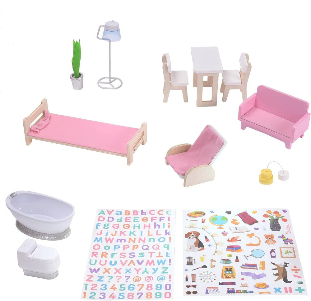Olivia'S Little World Dreamland Farmhouse Casa delle bambole interattiva in legno per bambini 3 piani con 13 accessori per mobili per bambole Bianco TD-13632A Case delle bambole Naty Shop