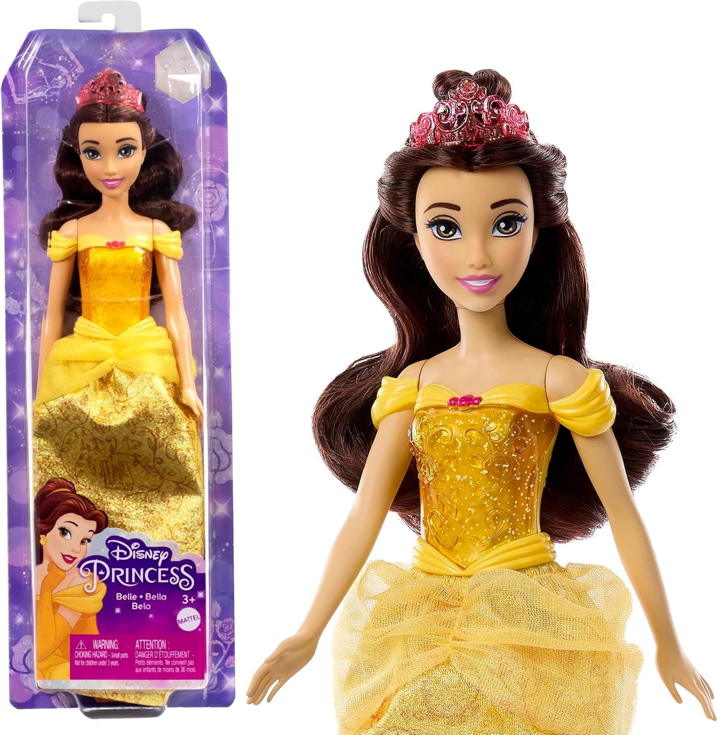 Mattel Disney Princess Toy, păpușă mobilă Belle Fashion cu haine strălucitoare și accesorii, inspirată de filmul Disney, cadou pentru copii, HLW11 Papusi Naty Shop Titlu implicit