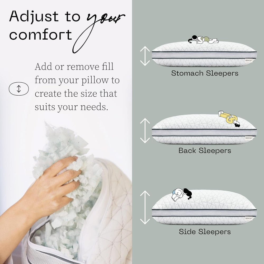 Coop Home Goods Eden Cool pernă reglabilă, dimensiune King, spumă de memorie reglabilă cu infuzie de gel, țesătură Lulltra moale și respirabilă, ideală pentru toți dorminții, ecologică, Perne standard Naty Shop