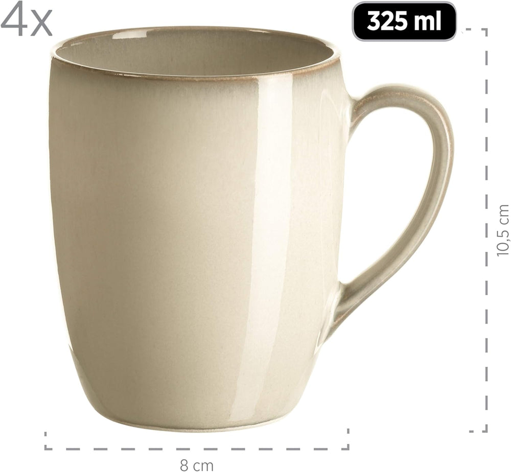 Set de veselă MÄSER 931736 pentru 4 persoane în aspect vintage mediteranean, serviciu combinat cu 16 piese în gri nisipos, ceramică, gri nisipos