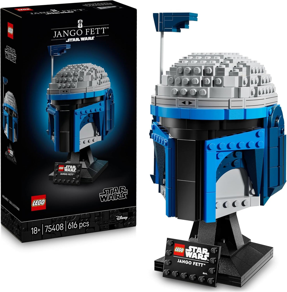 LEGO Star Wars 75408 Jango Fett Helmet - Set de construcție Mandalorian pentru adulți - Model cu suport, plăcuță de identificare și antenă reglabilă - Cadou pentru fanii Atacului clonelor Seturi de constructie Besuche den LEGO-Store Titlu implicit