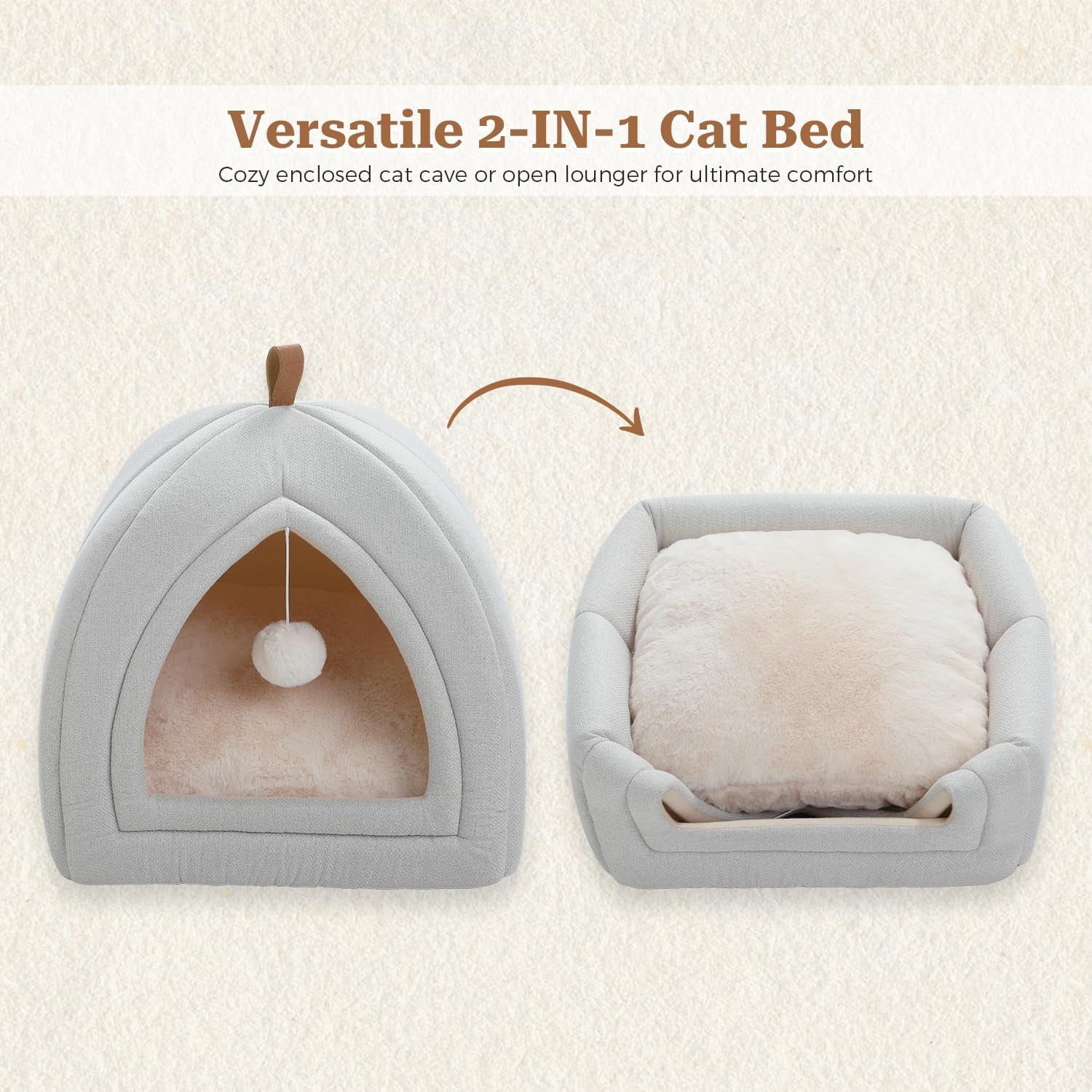 PAWZ Road Katzenhöhle mit waschbaren Kissen, Hundebett kleine Hunde, Kleintierhaus, Katzenschlafplatz-Bettchen, Katzenhaus Indoor, Beige, 40x40x40cm