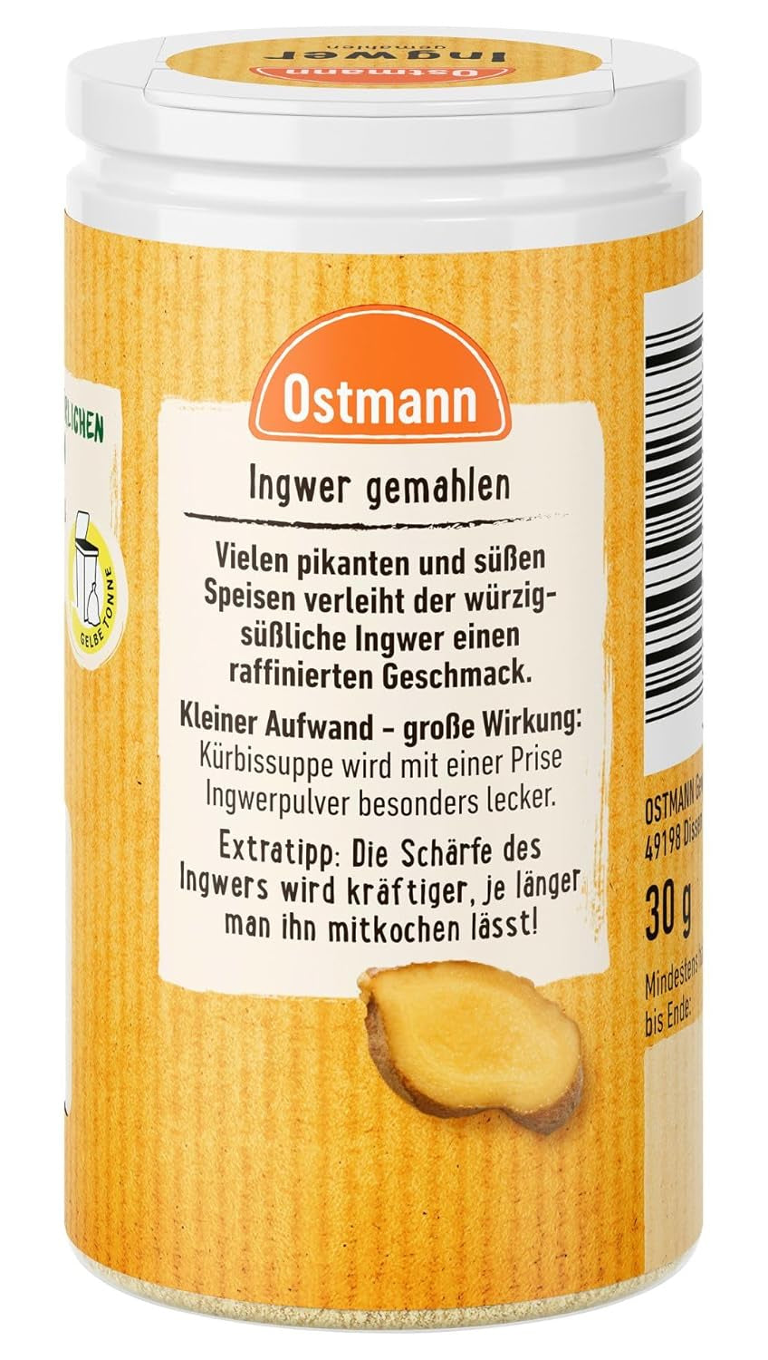 Ostmann Gewürze - Ingwer gemahlen | Nachfüllbare & Recyclable Verpackung | 30 g in der Streudose