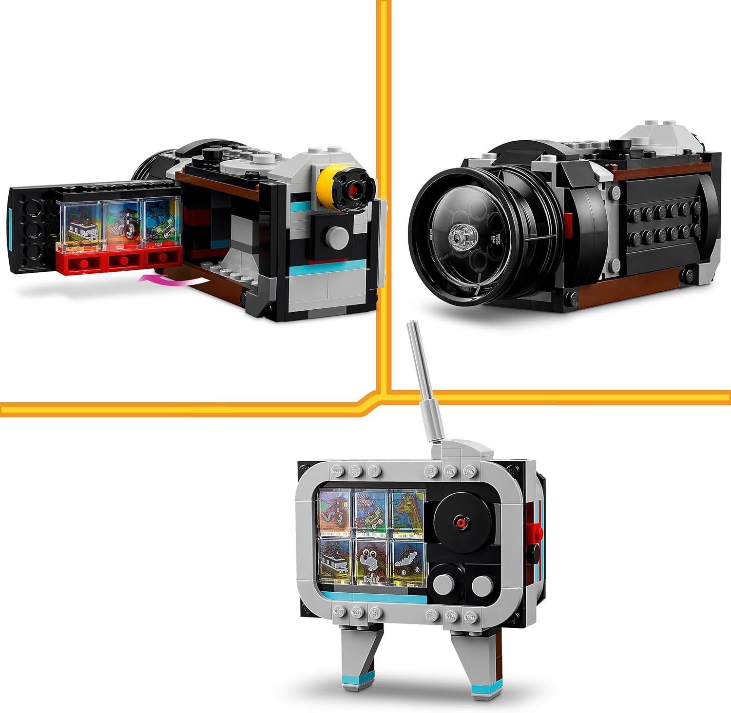 LEGO Creator 3In1 Fotocamera retrò, videocamera, set TV, decorazioni per la scrivania dei bambini o accessori per la camera da letto, regali fotografici per ragazze e ragazzi di 8 anni 31147 Set da costruzione Besuche den LEGO-Store