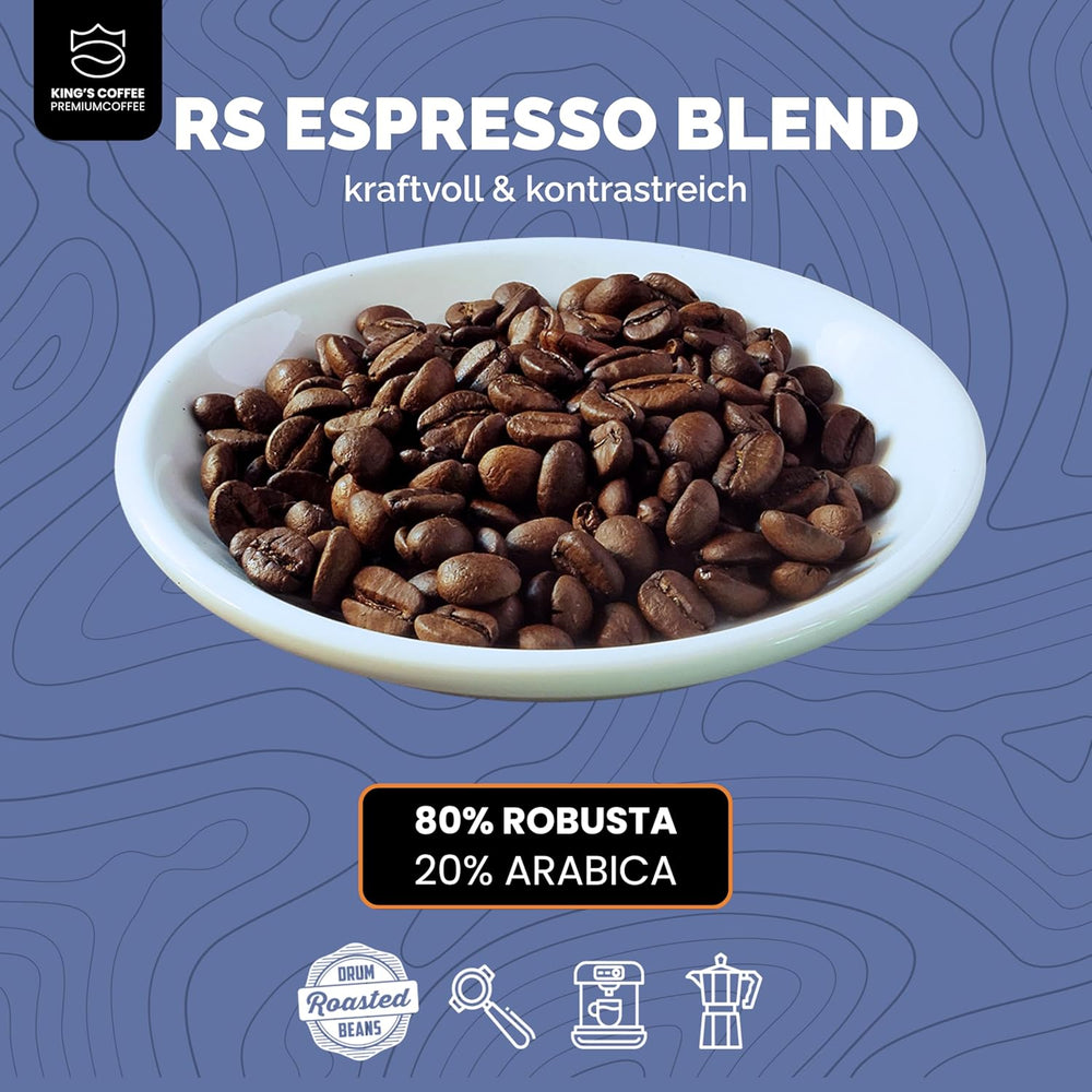 KING'S COFFEE - AMESTEC RS ESPRESSO - 1 kg boabe de cafea tari și aromate - cafea cu aciditate scăzută - cafea boabe întregi - prăjire în loturi mici din Italia - boabe de espresso pentru aparate complet automate și aparate cu portafiltru