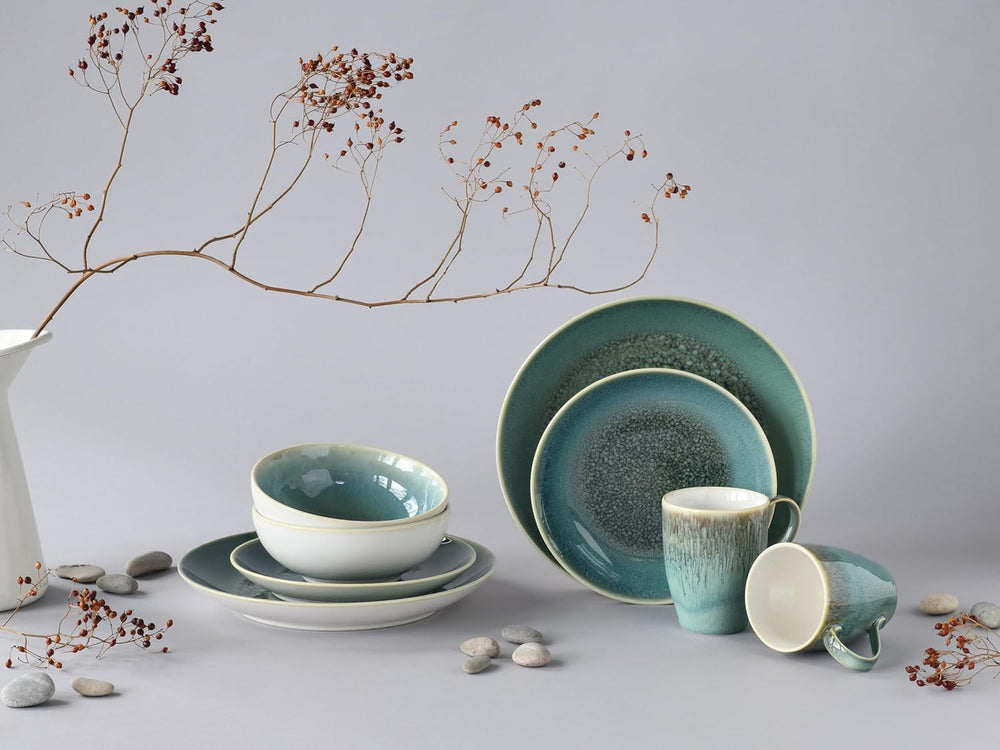 Creatable, seria Caldera, set de veselă din gresie, potrivit pentru mașina de spălat vase și cuptorul cu microunde, producție de calitate (set combinat verde, format din 8 piese)
