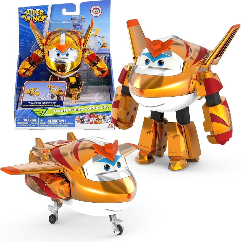 Aereo di trasformazione Super Wings Traver sovralimentato, ca. Figura da gioco per bambini grande da 12,7 cm Figura di aeroplano giocattolo e robot per ragazzi e ragazze sopra i 3 anni Figure d'azione in argento Naty Shop The Golden Boy