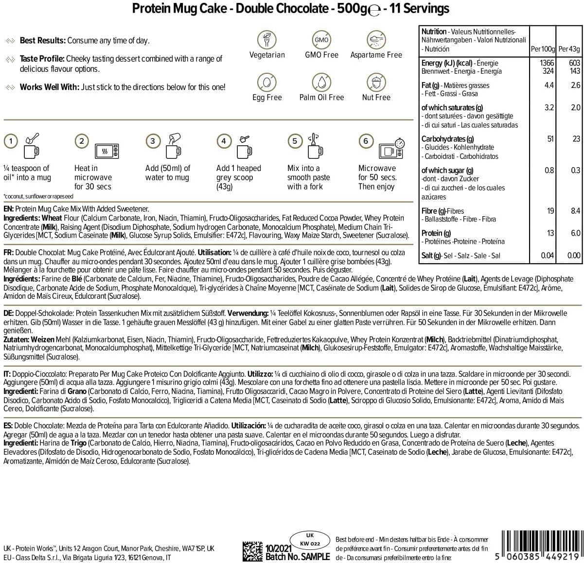 Protein Works Protein Tassenkuchen | Crema al cioccolato | Dieser Köstliche Nachtisch Ist Sehr Protein- Und Ballaststoffreich| Miscela da 500G per panificazione e cottura Naty Shop