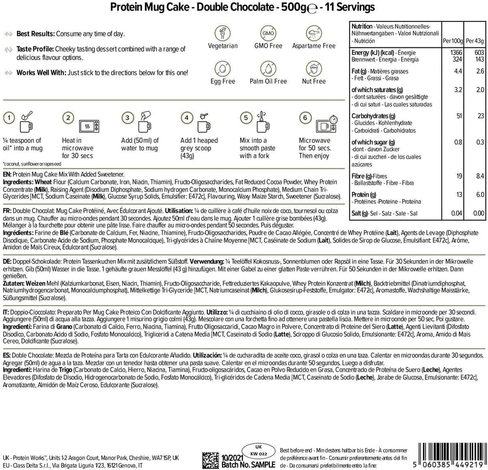 Protein Works Protein Tassenkuchen | Crema al cioccolato | Dieser Köstliche Nachtisch Ist Sehr Protein- Und Ballaststoffreich| Miscela da 500G per panificazione e cottura Naty Shop