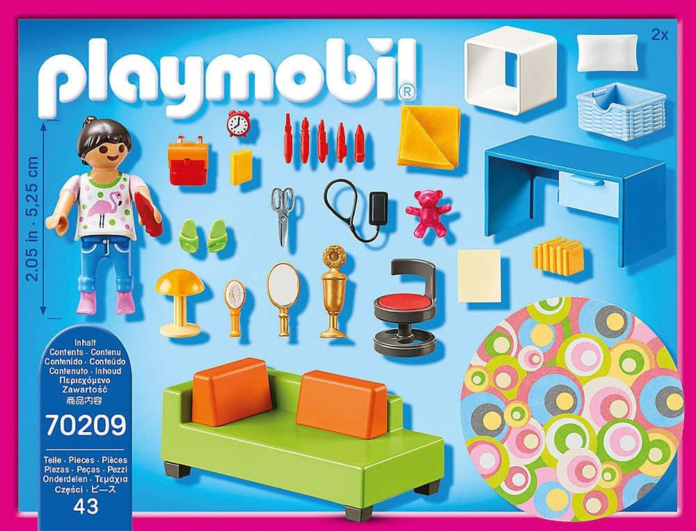 Dollhouse 70985 Casă de păpuși pliabilă cu mâner, jucărie pentru copii de la 4 ani și peste & Dollhouse 70209 Cameră pentru adolescenți cu figurină fetiță și accesorii, 4 ani și peste