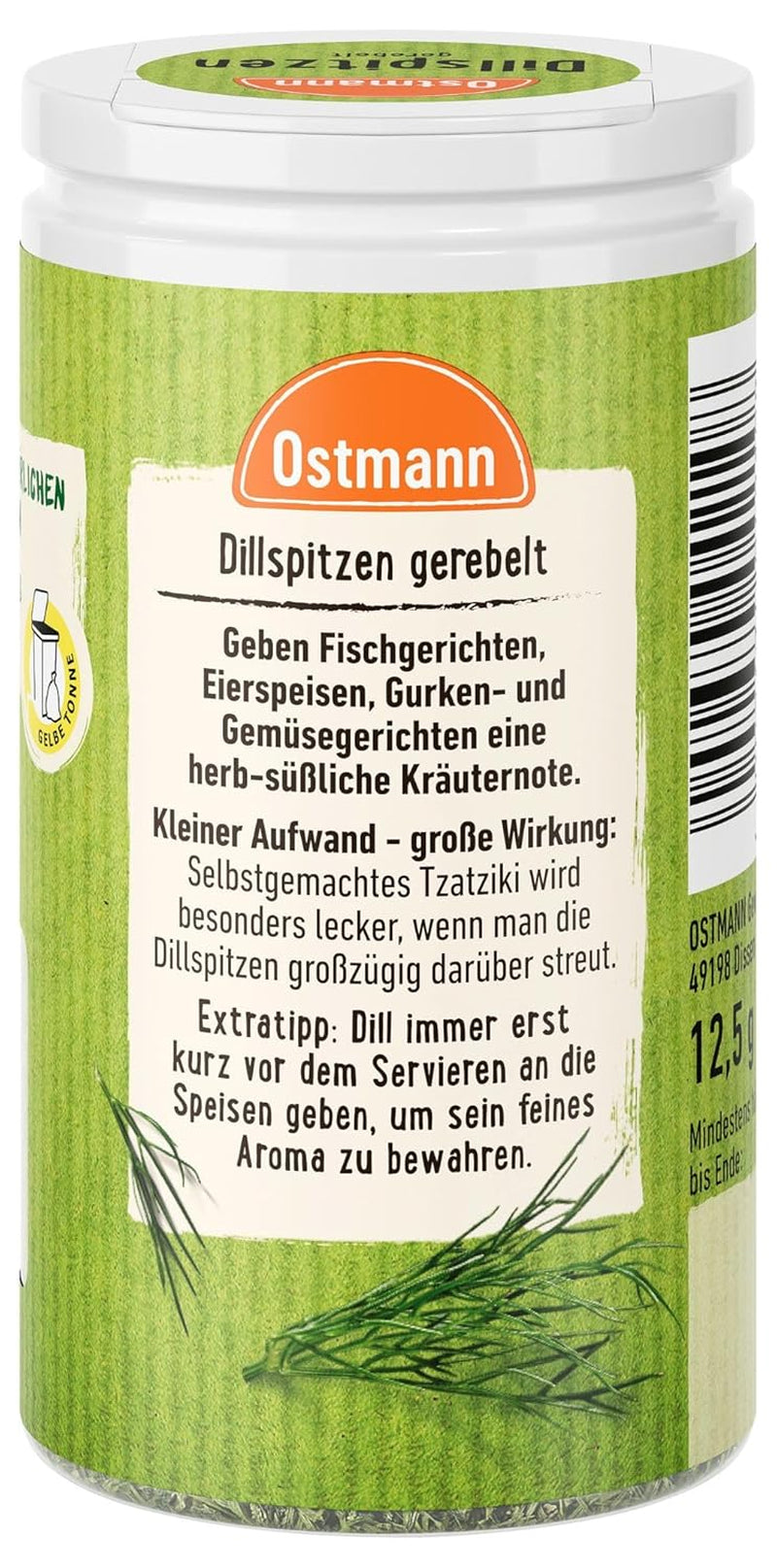Ostmann Gewürze - Dillspitzen gerebelt | Ideale per insalata di patate, piatti di pesce e salsa alla senape 12,5 g in der Streudose