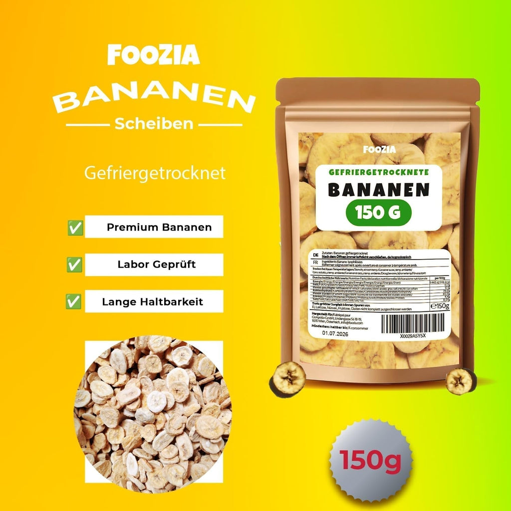 Banane liofilizate 150g felii, Fructe liofilizate fără aditivi Pure - 100% fructe uscate naturale - Banane uscate fructe uscate de la Foozia Produse deshidratate Naty Shop