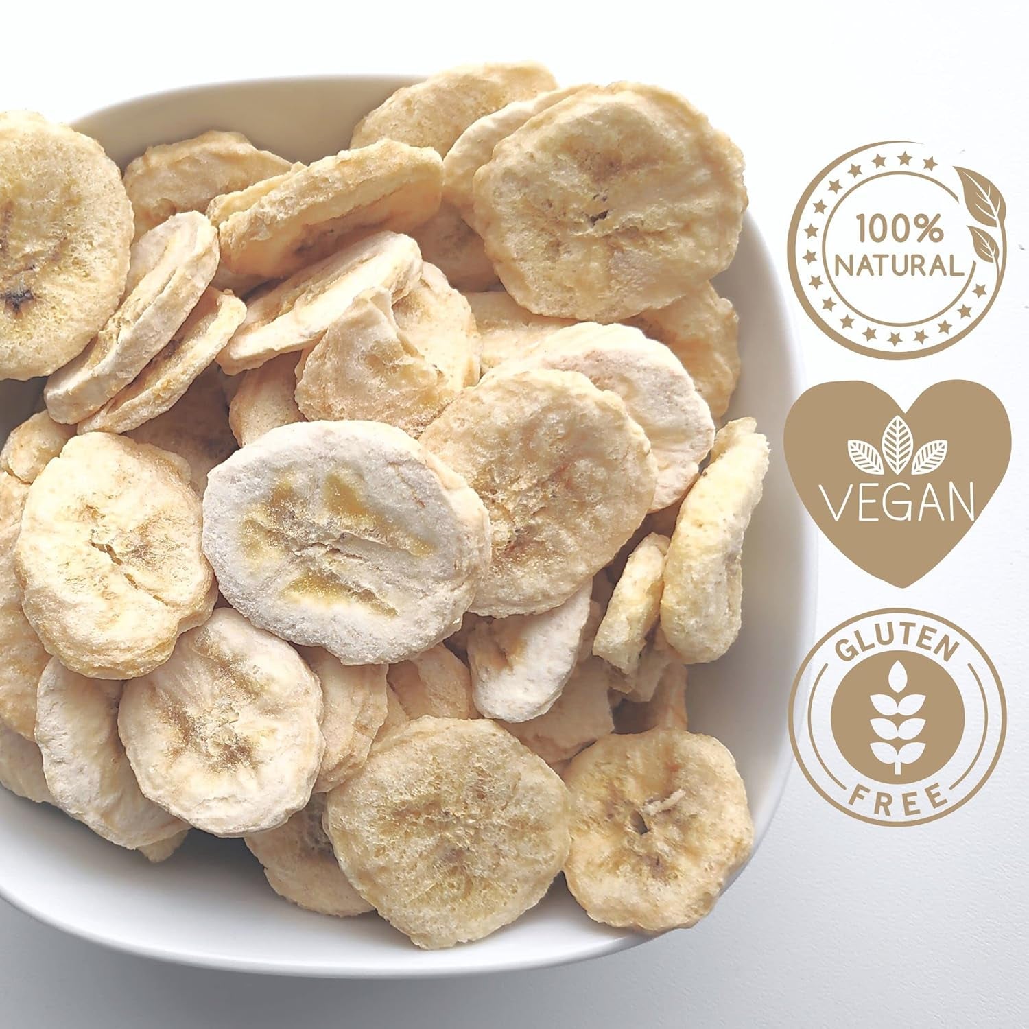 Banane uscate la congelator | Pachet 120g Banane uscate fără zahăr | Banană uscată la congelator | Banane cu fructe uscate | Banane proaspete uscate la congelator | Felii de banane cu fructe uscate la congelator Produse deshidratate Naty Shop