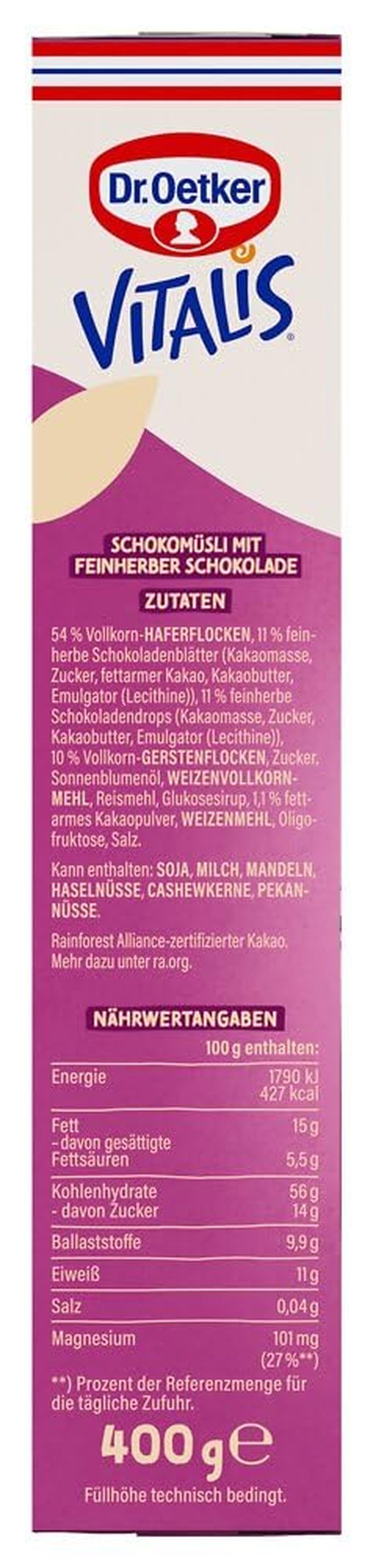 Dr. Oetker Vitalis Muesli al cioccolato fondente: Muesli da colazione al cioccolato fondente, confezione da 6 (6 x 600 g)
