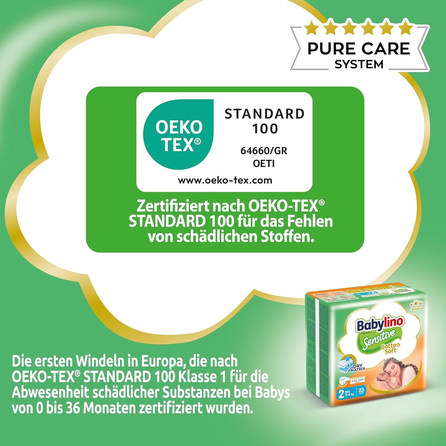 Pannolini per bambini sensibili, taglia 2, mini (3-6 kg), 192 pannolini