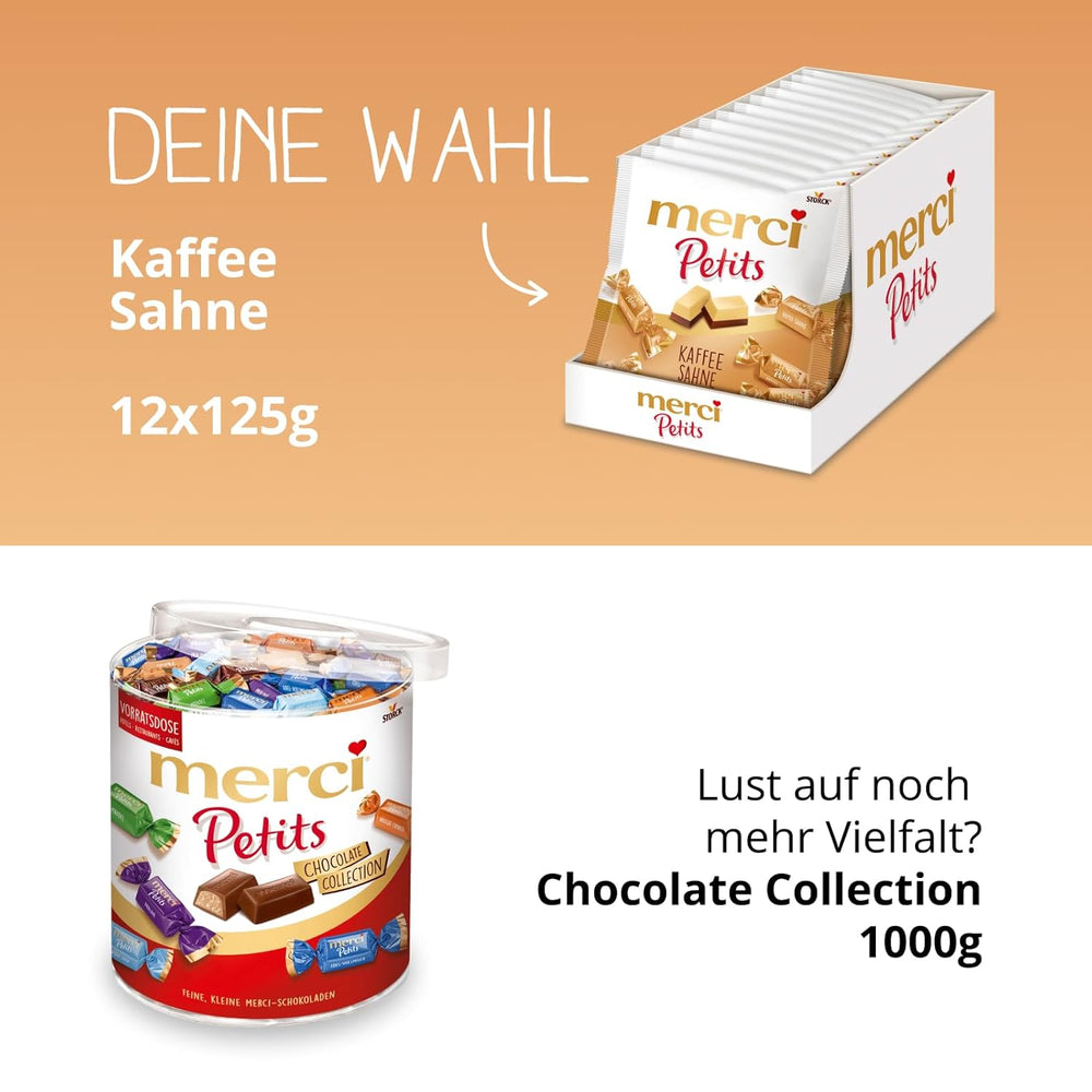 Merci Petits Coffee Cream - 12 x 125g - Piccole Praline di Cioccolato Bianco su Finissimo Cioccolato con Crema al Caffè - Praline di Cioccolato Confezionate Singolarmente
