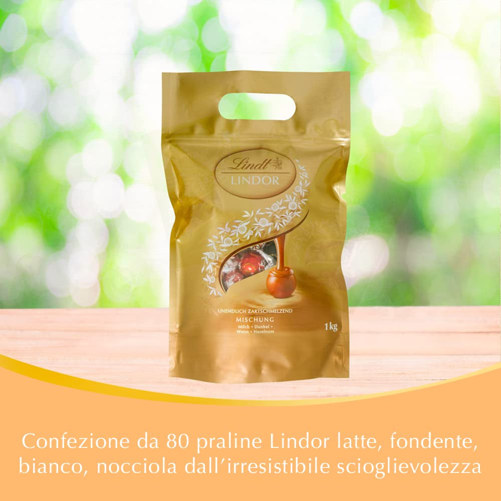 Assortimento Lindt Cioccolato LINDOR | 1371 g, Classico | ca. 80 palline di cioccolato (al latte, bianco, fondente 60%, nocciola) | Confezione sfusa, 1 kg