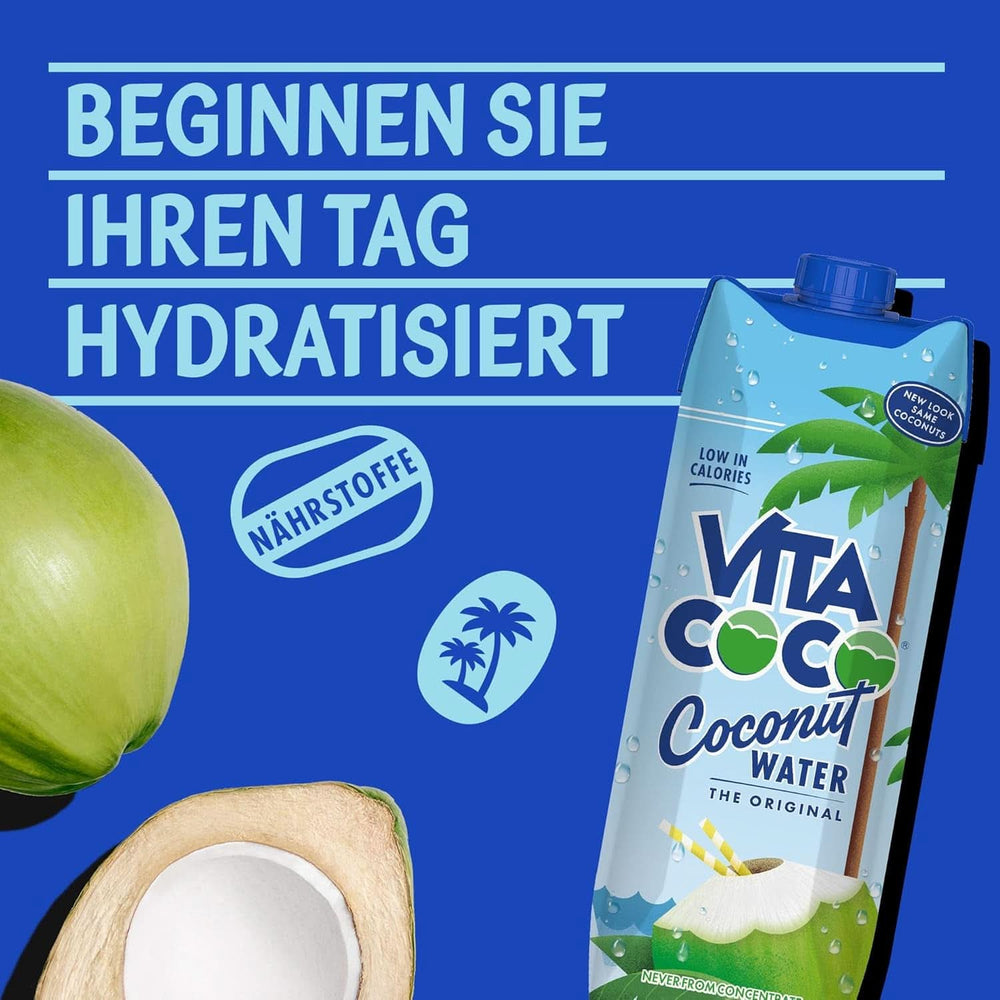 Vita Coco Pure Coconut Water 6 x 1 litro, idratante naturale con elettroliti, senza glutine, ricco di vitamina C e potassio Naty Shop
