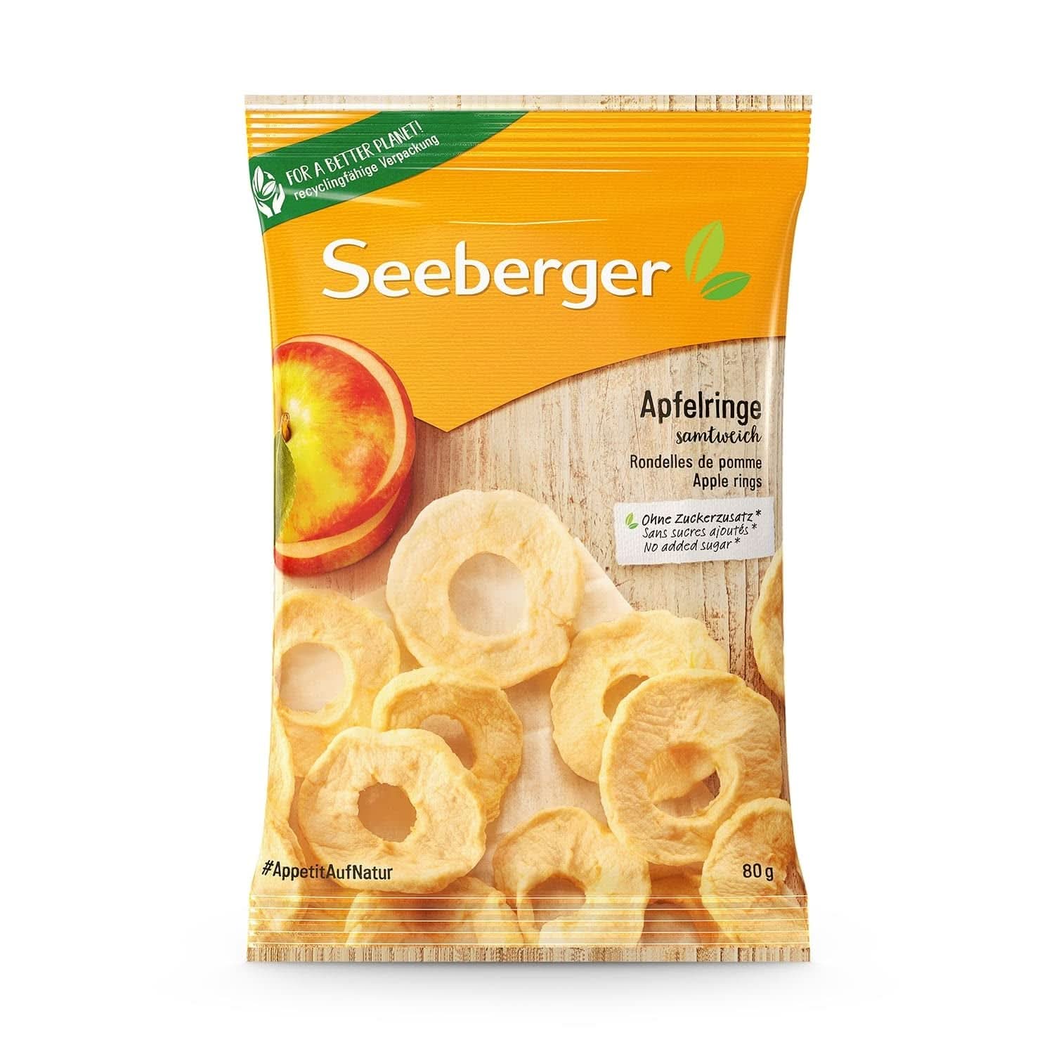 Seeberger, fette di mela essiccata della migliore qualità, senza zuccheri aggiunti, 10 x 80 grammi Naty Shop prodotti disidratati 80 grammi