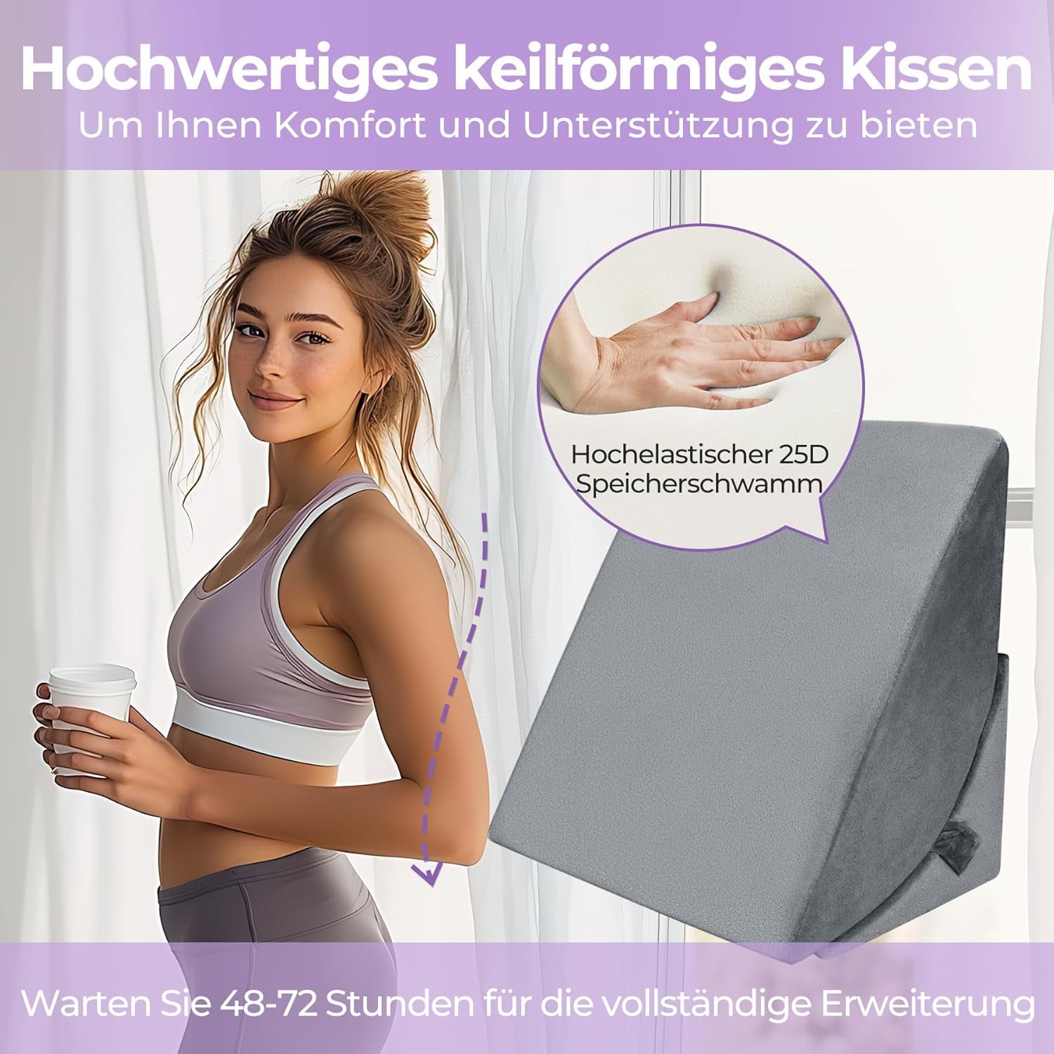 Pernă cu pană reglabilă cu spumă de înaltă densitate, pernă ergonomică pentru spate pentru pat și canapea, pernă de citit antireflux pentru dormit, joacă, vizionarea la televizor (Greu)