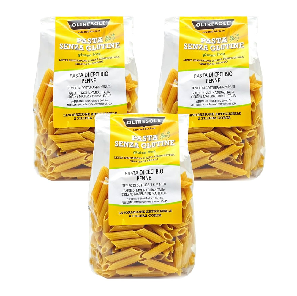 Penne Di Ceci Biologiche Italiane Pasta Proteica Con Farina Di Ceci Al 100% Biologica Ricca Di Fibre Vegana Senza Glutine Confezione Da 3 X 350g