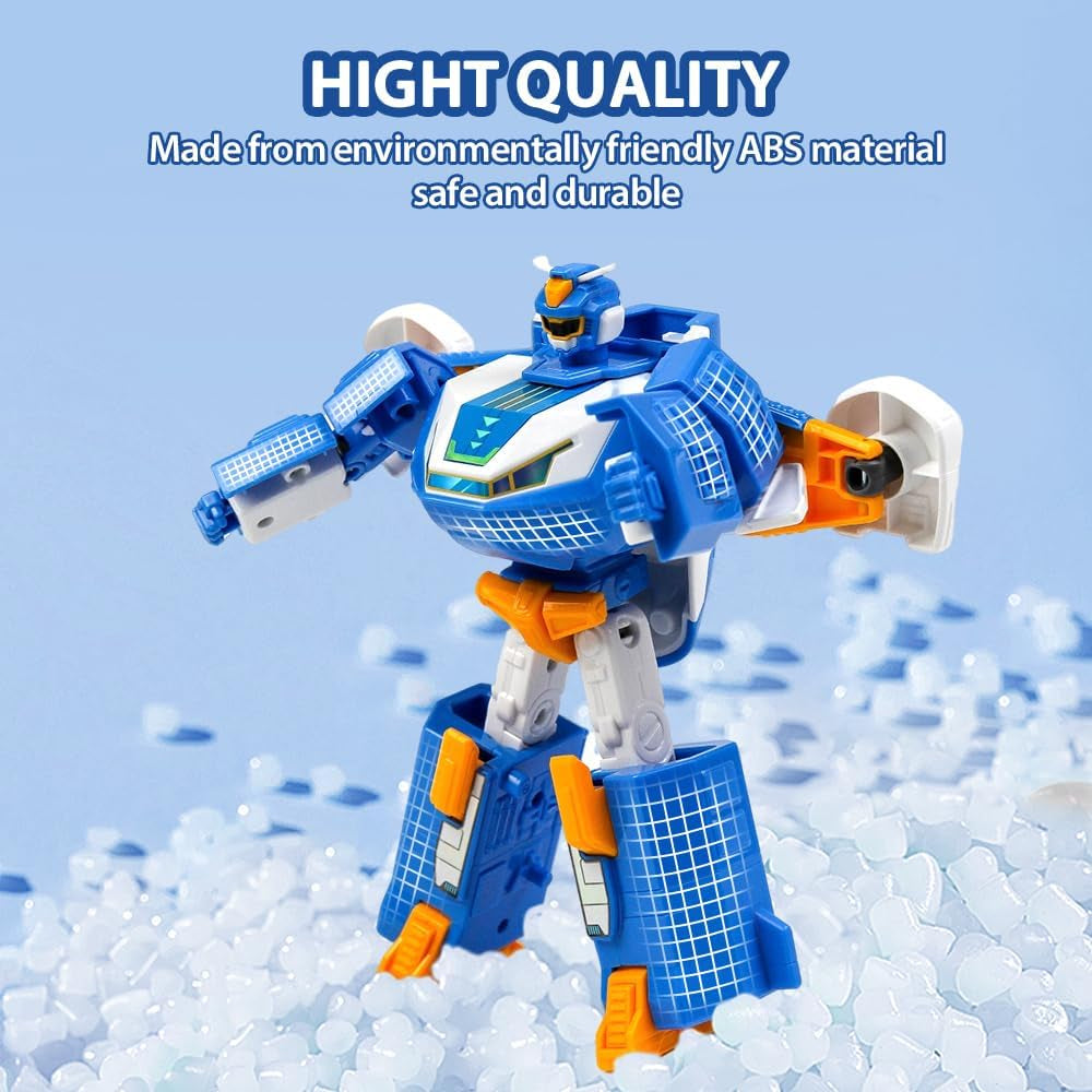 Super Wings 2-In-1 Mini World Aircraft Transforming Robot cu efecte luminoase și sonore, jucărie transformabilă pentru fete și băieți de la 3 ani, albastru Action figures Naty Shop