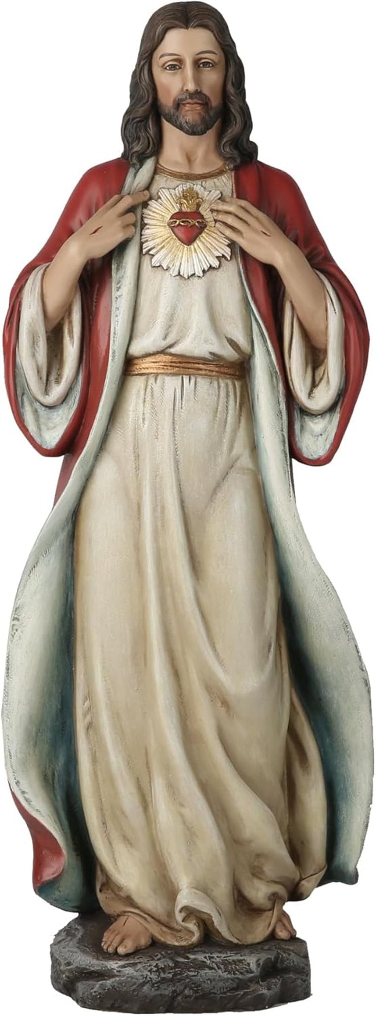 BC Statuie catolică Sacra Inimă a lui Isus, Isus Hristos, cadouri religioase, decorațiuni interioare inspiratoare, 15,2 cm înălțime, pictată manual de Buildclassic Statuete si sculpturi Naty Shop Maro 16.7 inch H