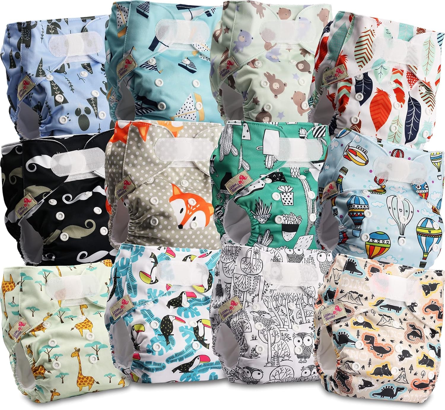 Pannolini riutilizzabili Littles and Bloomz FLV2-0602, chiusura standard con gancio e anello, 6 pannolini