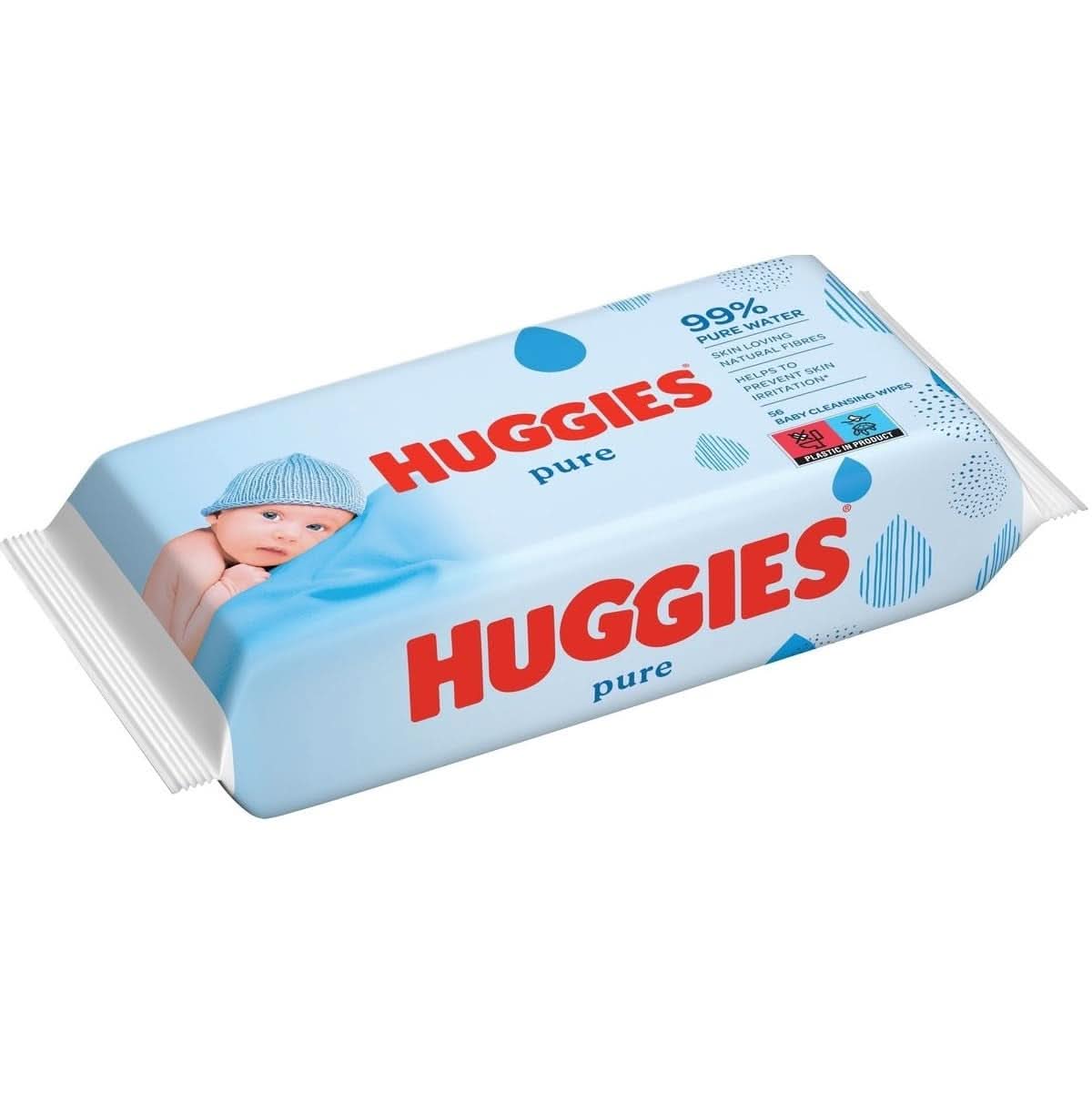 Confezione da 18 salviette per neonati Huggies Pure (1008 salviette in totale) — Acqua pura al 99% — Senza profumo, per una pulizia e una protezione delicate Salviettine umidificate per neonati Naty Shop