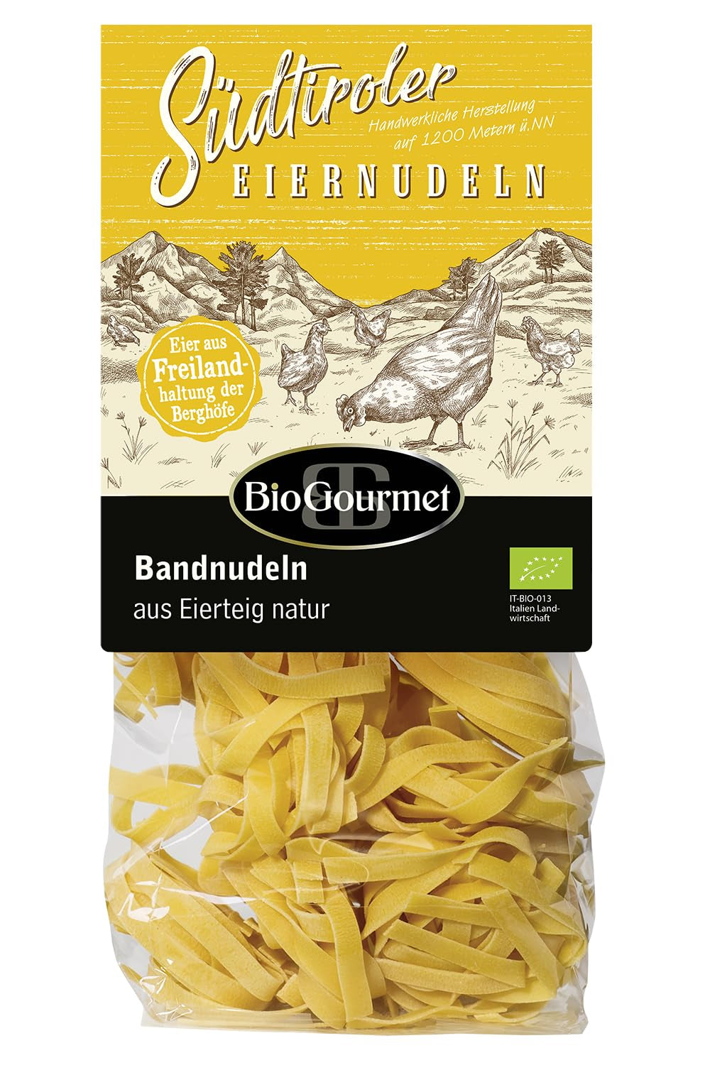 Tagliatelle BioGourmet con Schüttelbrot dell'Alto Adige (IGP) | Tagliatelle all'uovo salate e aromatizzate con genuino speck dell'Alto Adige | 1x250g biologico