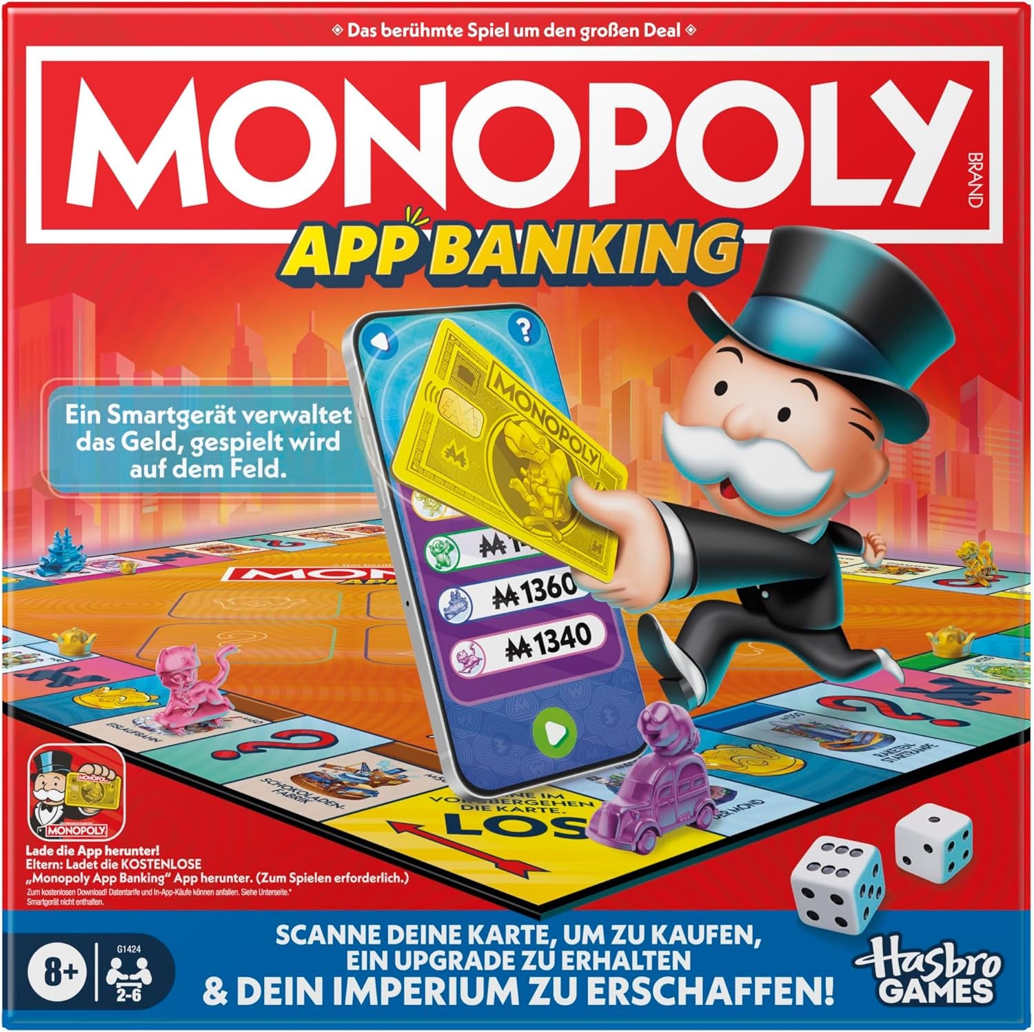 Monopoly Board Game App Banking - Versione tedesca, versione moderna del classico gioco elettronico per bambini dagli 8 anni in su, da 2 a 6 giocatori