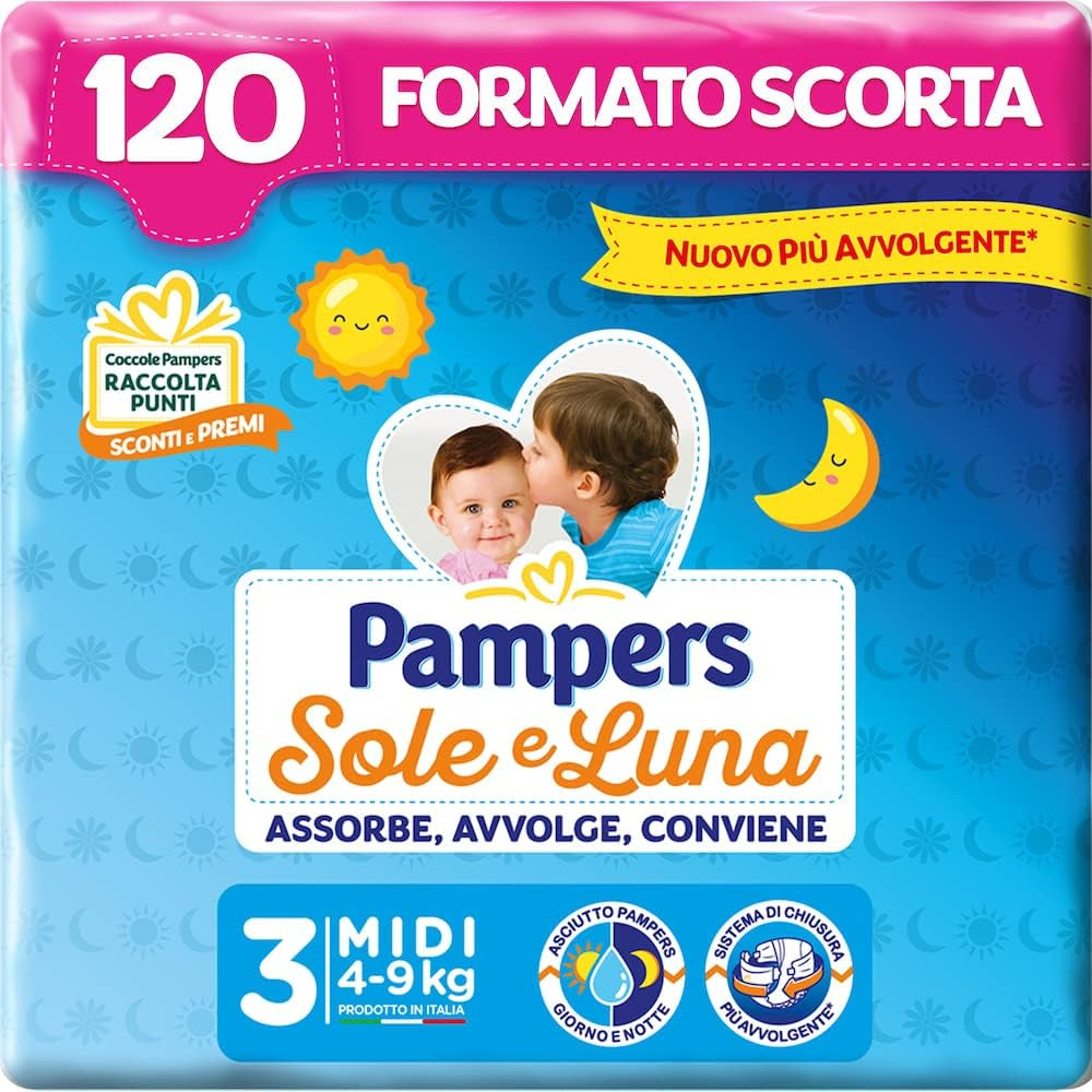 Pannolini Pampers Sun and Moon Midi, taglia 3 (4-9 kg), 120 pannolini