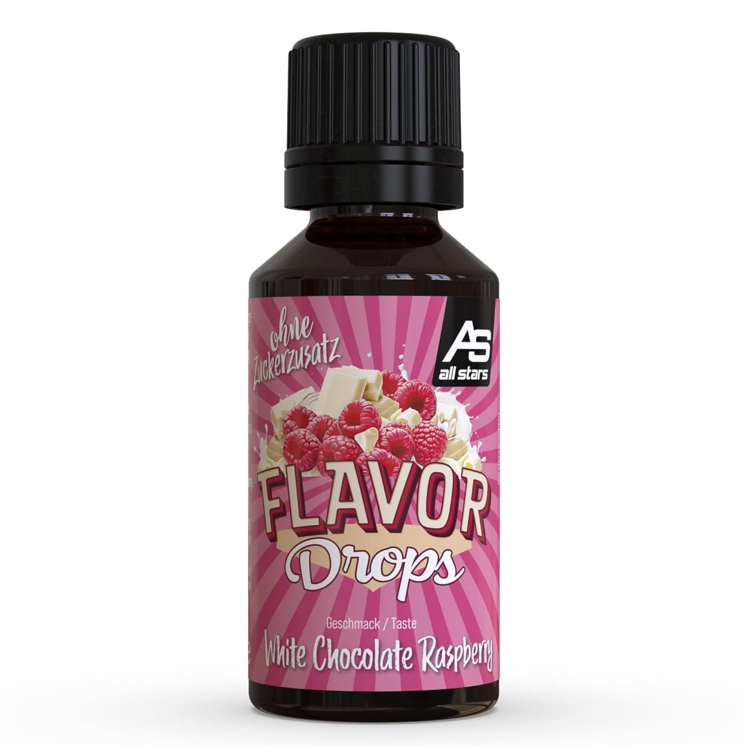 ALL STARS Gocce Aromatizzate, Gocce Aromatizzate senza zuccheri aggiunti e senza calorie - Dolcezza e sapore per alimenti, 30 ml Dolcificanti Naty Shop Cioccolato bianco con lampone 30 ml