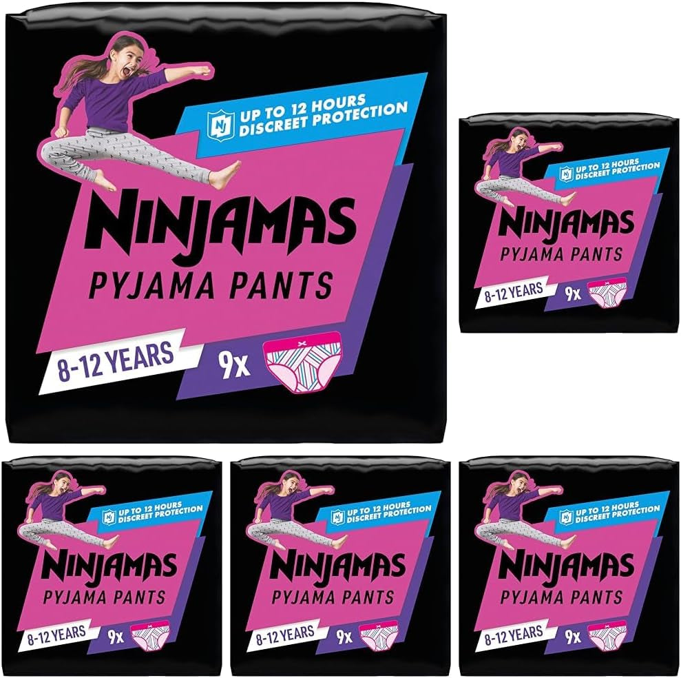 Pantaloni del pigiama a cuori 9 mutande assorbenti per la notte 8 anni 27 kg-43 kg Protezione dalle perdite per tutta la notte