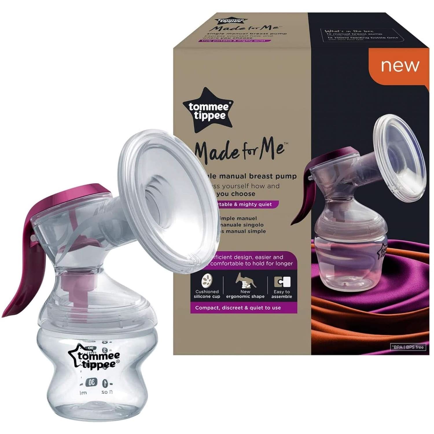 Tommee Tippee „Made for Me” Pompă de sân manuală, mâner ergonomic, fără Bpa, transparentă Accesorii Hrana si Alaptare Bebe Naty Shop