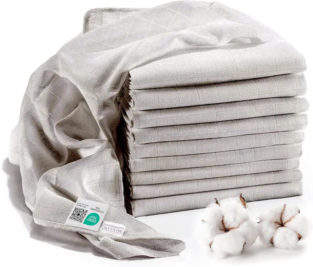 MAKIAN Quadrati di Mussola, Confezione da 10, 80x80 cm, Certificato Oeko-TEX® Standard 100, 10 Panni Antirigurgito Premium - Quadrati di Stoffa a Tessuto Doppio/Quadretti di Mussola, Resistente alla Bollitura - Bianco