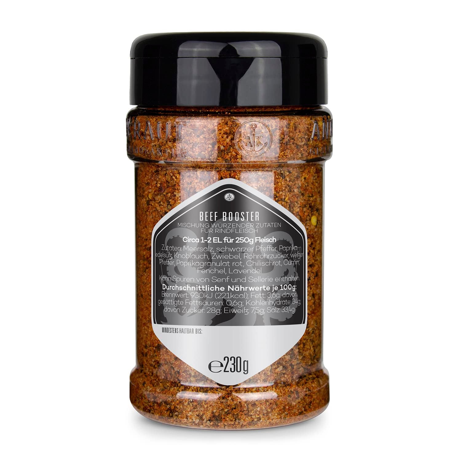 Ankerkraut Beef Booster, Rub Brisket e Bistecca Gewürz, Gewürzmischung für Fleisch, 230g in Streuer