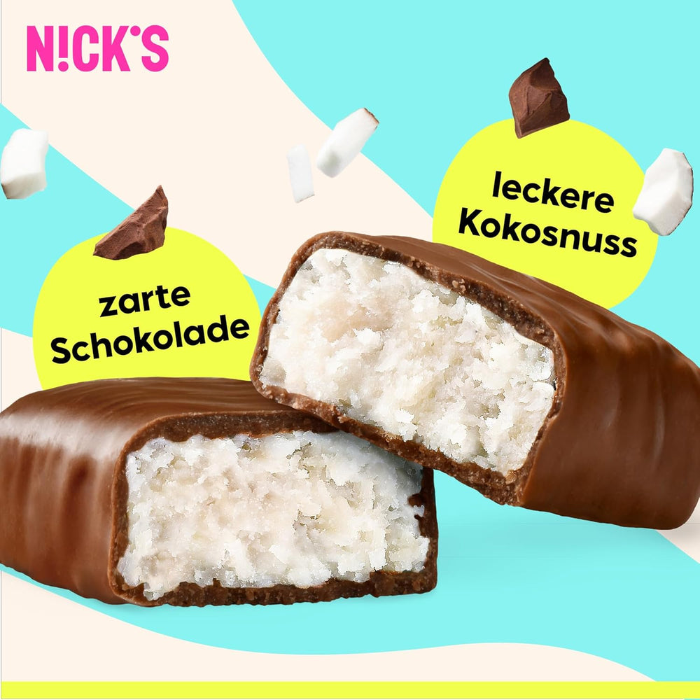 NICKS Keto barrette al cocco, snack al cioccolato e cocco, 175 calorie, 2 carboidrati netti, senza zuccheri aggiunti, senza glutine, dolci a basso contenuto di carboidrati (15 x 40 g)