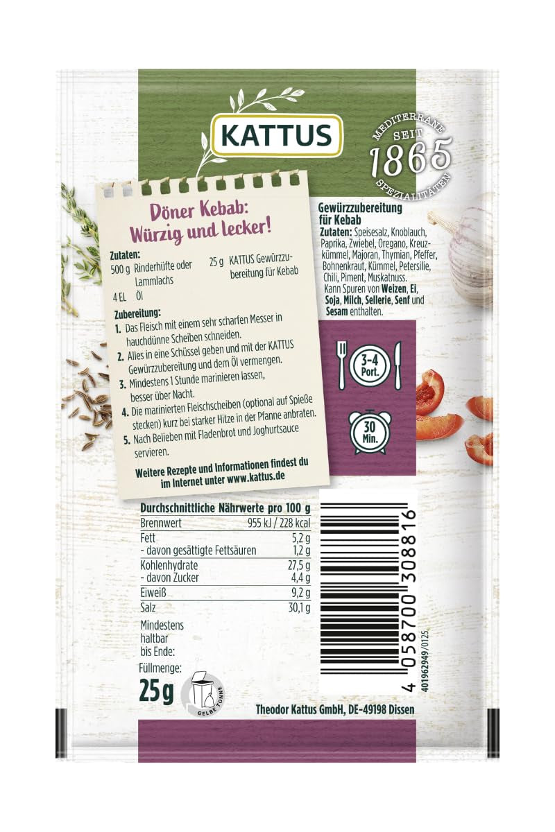 - Kebab Gewürzzubereitung | Condimento per 3-4 Porzioni | Ohne Zusatz von Fefeextrakt, Aroma und Zusatzstoffen | 25 g in busta